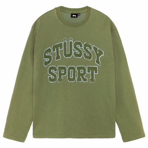 Stussy Sport 2 Tone Cotton Mesh Crew green Size X-Large long sleeve sweatshirt - Picture 1 of 13